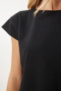Happiness İstanbul Women Black Basic Knitting T-Shirt - Image 4