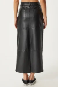 Happiness İstanbul Women's Black Slit Faux Leather Pencil Skirt - Image 6