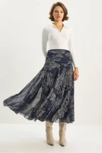 Bianco Lucci Women's Drape Waist Detailed Lined Shawl Pattern Bohemian Long Skirt - Image 4