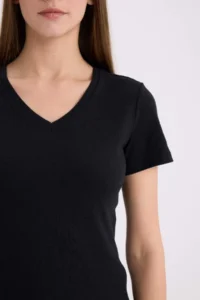 DeFacto Slim Fit Narrow Cut V-Neck Basic Plain Rib Short Sleeve T-Shirt I1080az25sp - Image 5