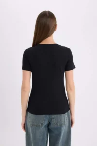 DeFacto Slim Fit Narrow Cut V-Neck Basic Plain Rib Short Sleeve T-Shirt I1080az25sp - Image 6