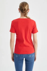 DeFacto Slim Fit Narrow Cut V Neck Ribbed Basic Plain 100% Cotton Short Sleeve T-Shirt I1080az23sm - Image 5