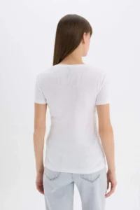 DeFacto Slim Fit Narrow Cut V Neck Ribbed Basic Plain Short Sleeve White T-Shirt I1080az25sp - Image 6