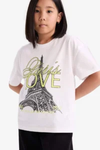 DeFacto Relax Fit Crew Neck Printed Short Sleeve T-Shirt Girls - Image 3