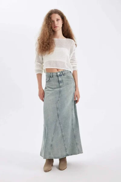 DeFacto Fashion Fit with pocket Jeans Maxi Skirt