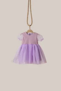 penu baby kids Purple Short Balloon Tulle Sleeve Detailed Tutu Tutu Baby Girl Dress - Image 6