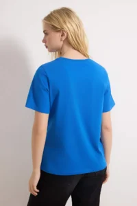 TRENDYOLMİLLA Saks Blue 100% Cotton Basic Crew Neck Knitting T-Shirt - Image 4