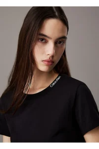 Calvin Klein Jeans Crew Neck Plain Black Women's T-Shirt - Image 2
