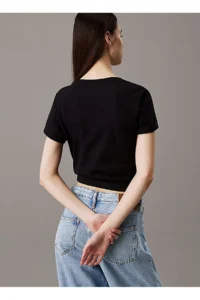 Calvin Klein Jeans Crew Neck Plain Black Women's T-Shirt - Image 3