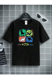 twins tailors Children's Dinosaur Printed Black-White-Black 3-Piece Children's T-shirt Pack - Image 2