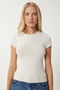 Happiness İstanbul Women Stone Bedene Oturan Sandy Knitting T-Shirt - Image 3