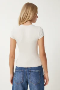 Happiness İstanbul Women Stone Bedene Oturan Sandy Knitting T-Shirt - Image 5