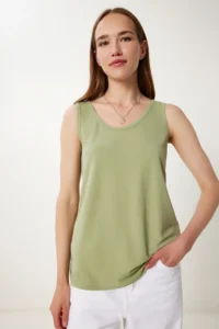 Happiness İstanbul Women Khaki Flowy Comfortable Knitting Tank Top