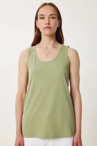 Happiness İstanbul Women Khaki Flowy Comfortable Knitting Tank Top - Image 3