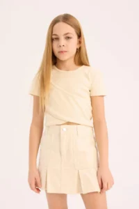 DeFacto Slim Fit Narrow Cut Crew Neck Basic Plain Rib Short Sleeve T-Shirt Girl Child - Image 4