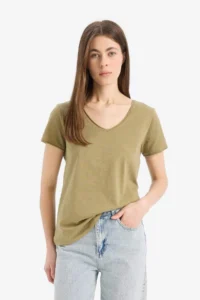 DeFacto Regular Fit V-Neck Basic Plain Short Sleeve T-Shirt - Image 3