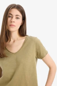 DeFacto Regular Fit V-Neck Basic Plain Short Sleeve T-Shirt - Image 4