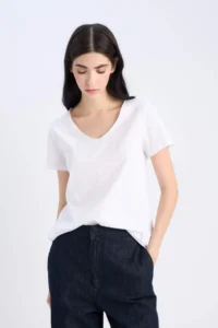 DeFacto V-Neck Basic Relax Fit Short Sleeve 100% Cotton T-Shirt - Image 3