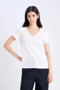 DeFacto V-Neck Basic Relax Fit Short Sleeve 100% Cotton T-Shirt - Image 4