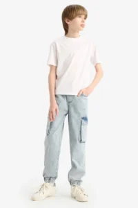 DeFacto Crew Neck Basic Plain Short Sleeve School T-Shirt for Boys - Image 2