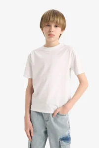 DeFacto Crew Neck Basic Plain Short Sleeve School T-Shirt for Boys - Image 4