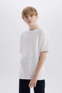 DeFacto Crew Neck Basic Plain Short Sleeve T-Shirt Boy - Image 3