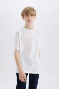 DeFacto Crew Neck Basic Plain Short Sleeve T-Shirt Boy - Image 4
