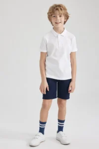 DeFacto Boy's White Pique Short Sleeve Polo School T-Shirt K1689a623sm - Image 5