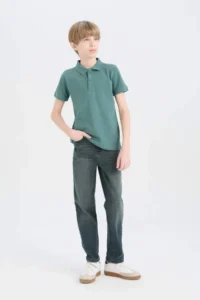 DeFacto Polo Neck Basic Plain Pique Short Sleeve T-Shirt Boy - Image 2