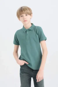 DeFacto Polo Neck Basic Plain Pique Short Sleeve T-Shirt Boy - Image 3