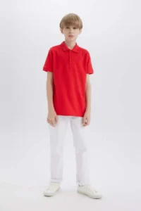 DeFacto Boy's Basic Plain Pique Short Sleeve Red Polo T-Shirt K1689a625sm - Image 6