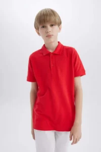 DeFacto Boy's Basic Plain Pique Short Sleeve Red Polo T-Shirt K1689a625sm - Image 7