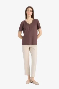 DeFacto Brown Women T-Shirt K5057AZ/BN258 - Image 2