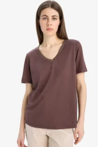 DeFacto Brown Women T-Shirt K5057AZ/BN258 - Image 3
