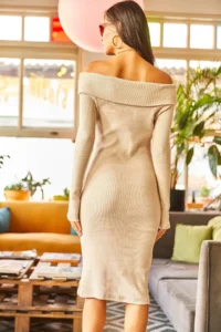 Olalook Women Stone Madonna Collar Lycra Dress - Image 5