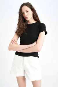 DeFacto Fitted Crew Neck Ribbed Camisole Basic Plain Short Sleeve T-Shirt K7064az23sm - Image 3