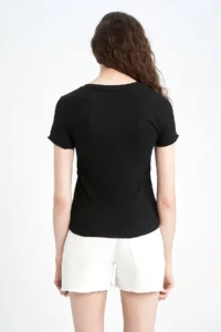 DeFacto Fitted Crew Neck Ribbed Camisole Basic Plain Short Sleeve T-Shirt K7064az23sm - Image 5