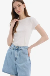 DeFacto Fitted Crew Neck Ribbed Camisole Basic Plain Short Sleeve T-Shirt - Image 3