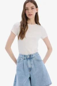 DeFacto Fitted Crew Neck Ribbed Camisole Basic Plain Short Sleeve T-Shirt - Image 4
