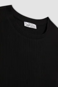DeFacto Fitted Crew Neck Ribbed Camisole Basic Plain Short Sleeve Black T-Shirt K7064az24sm - Image 8