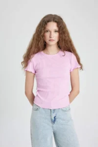 DeFacto Fitted Crew Neck Ribbed Camisole Basic Plain Short Sleeve T-Shirt - Image 4
