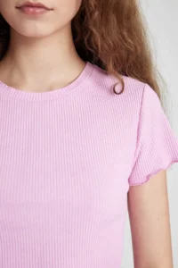 DeFacto Fitted Crew Neck Ribbed Camisole Basic Plain Short Sleeve T-Shirt - Image 5