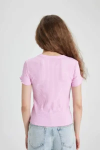 DeFacto Fitted Crew Neck Ribbed Camisole Basic Plain Short Sleeve T-Shirt - Image 6