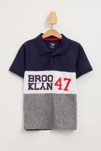 DeFacto Navy Blue Boy's Brooklyn Printed Color Blocked Polo Neck T-Shirt - Image 5