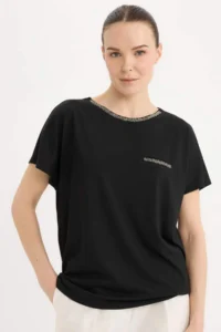 DeFacto Regular Fit Glitter Detailed Short Sleeve T-Shirt