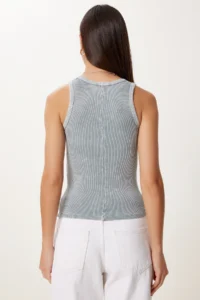 Happiness İstanbul Women's Gray Washed Stretchy Ribbed Knitted Undershirt - Image 5