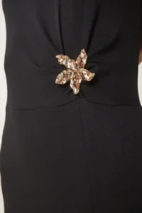 Happiness İstanbul Women Black Gold with buckle Midi Sandy Dress - Image 4
