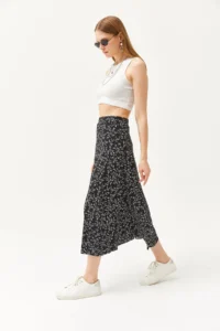 Olalook Women's Japanese Black Elastic Waist Patterned Long Skirt - Image 6