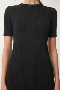 Happiness İstanbul Women's Black Belted Corduroy Summer Knitwear Dress - Image 5