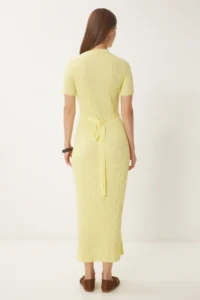 Happiness İstanbul Women's Yellow Belted Corduroy Summer Knitwear Dress - Image 4